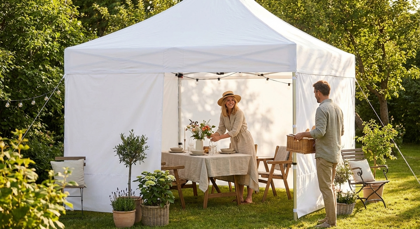 White pop-up gazebo 3x3 m with steel frame for outdoor events - view 3