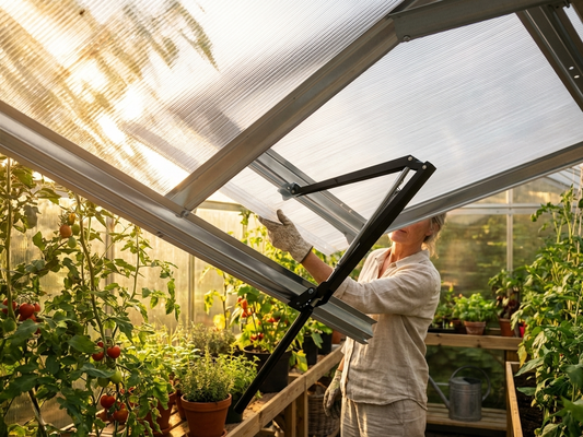 Greenhouse ventilation window in silver, 48x69cm, automatic opener