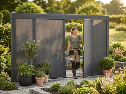 Dark grey PVC endwall with narrow door for outdoor use - view 3