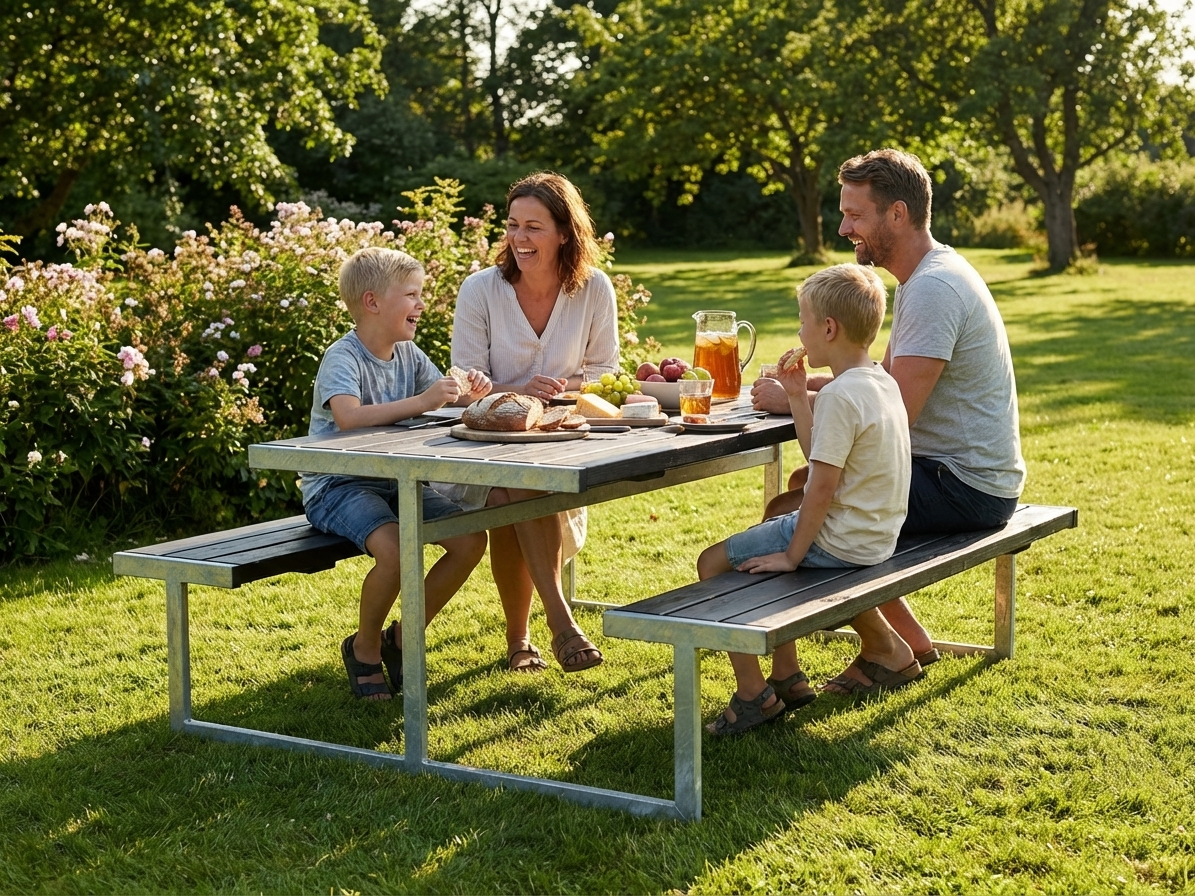 Black picnic table made of pinewood and galvanised steel for outdoor use - view 3