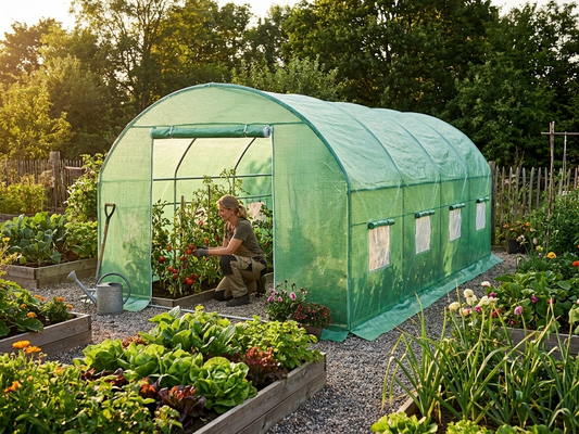 Green polytunnel greenhouse cover for outdoor gardening