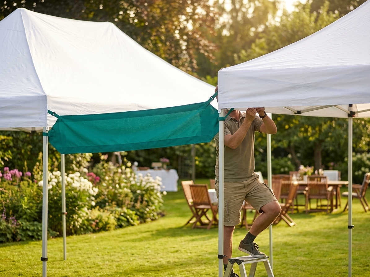 Green 6 metre raingutter for FleXtents, made of polyester with PVC backing - view 3