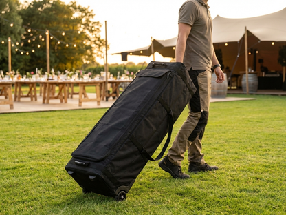 Black wheeled carry bag for outdoor events