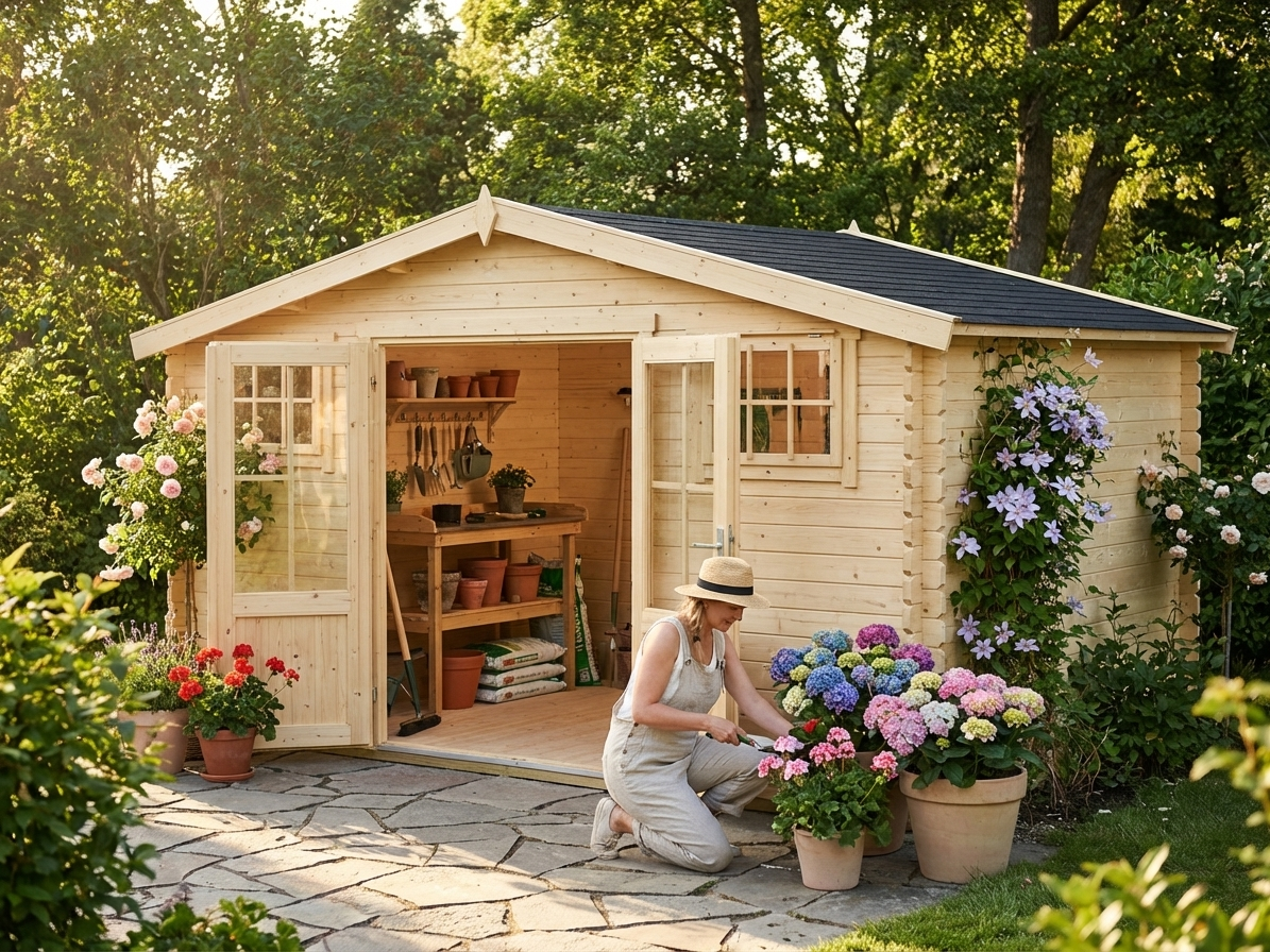 Wooden shed made of Nordic Spruce in natural finish - product detail