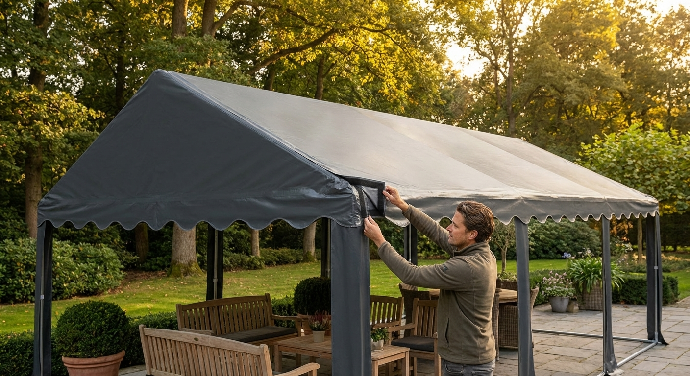 PVC/Polyester marquee roof cover in dark grey