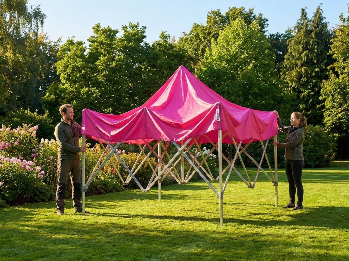Pink pop-up gazebo with aluminium frame for outdoor events