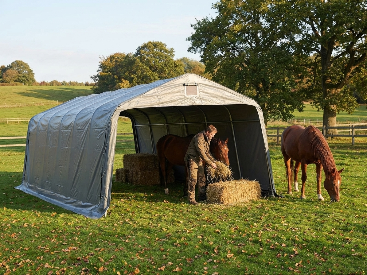 Grey livestock shelter made from PVC and steel - product detail
