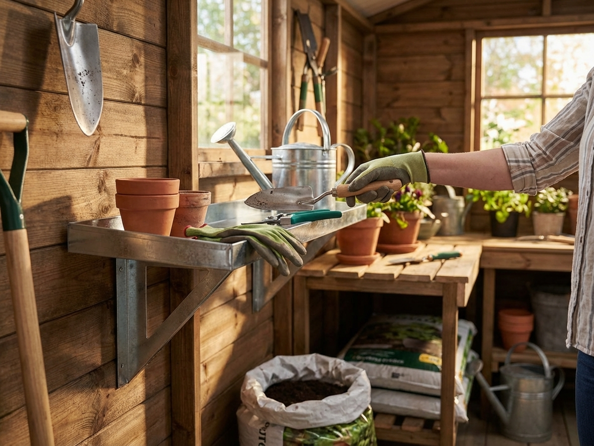 Steel tool rack for garden shed in silver, durable steel - view 3