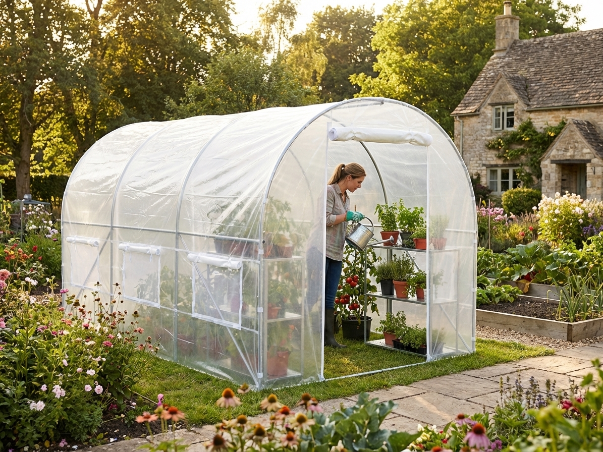Transparent polytunnel greenhouse with galvanised steel frame - product detail