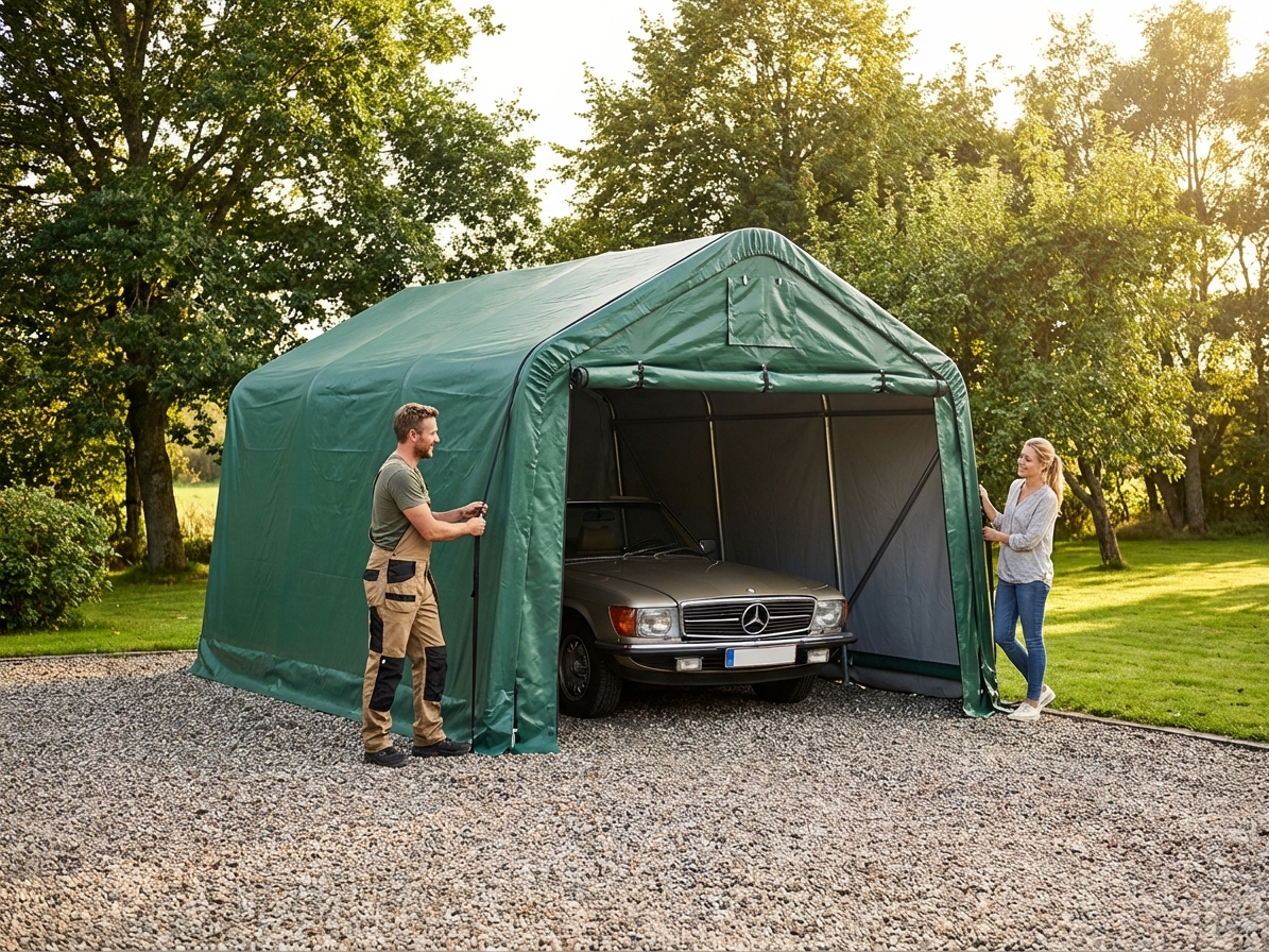 Green PVC Portable Garage Roof Cover for Outdoor Use - view 3