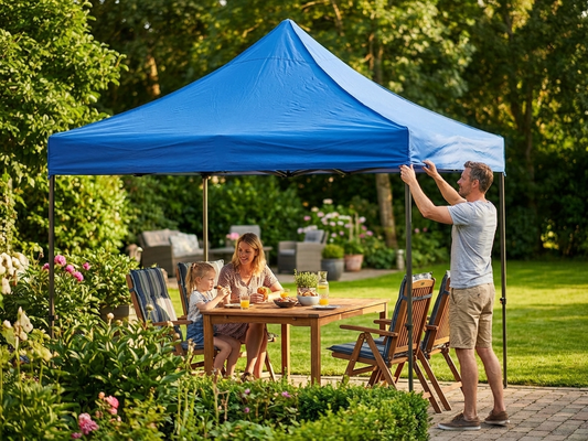 Blue 2x2 metre pop up gazebo roof cover for outdoor use
