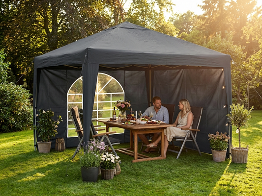 Black 3x3 m marquee for outdoor events