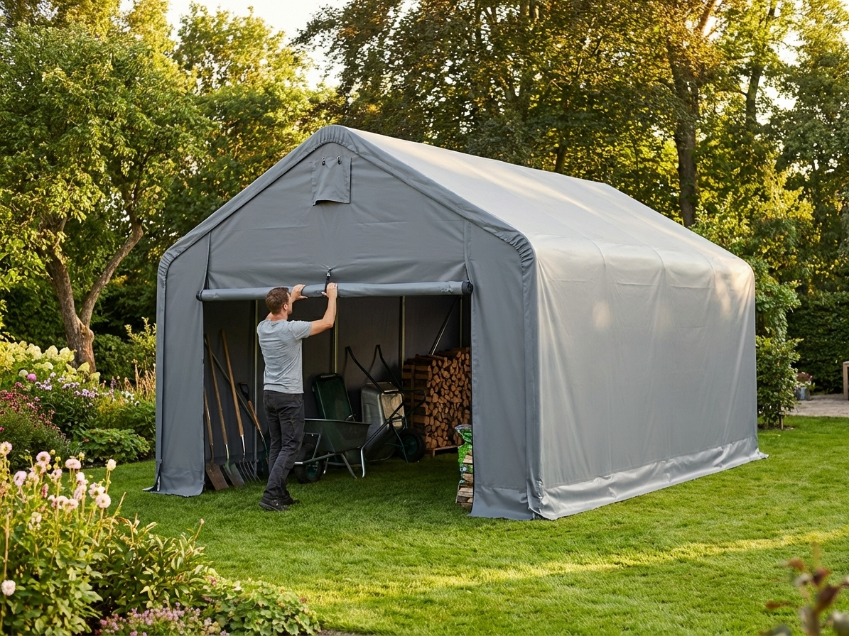 Grey polyethylene storage shelter endwall for outdoor use - view 3