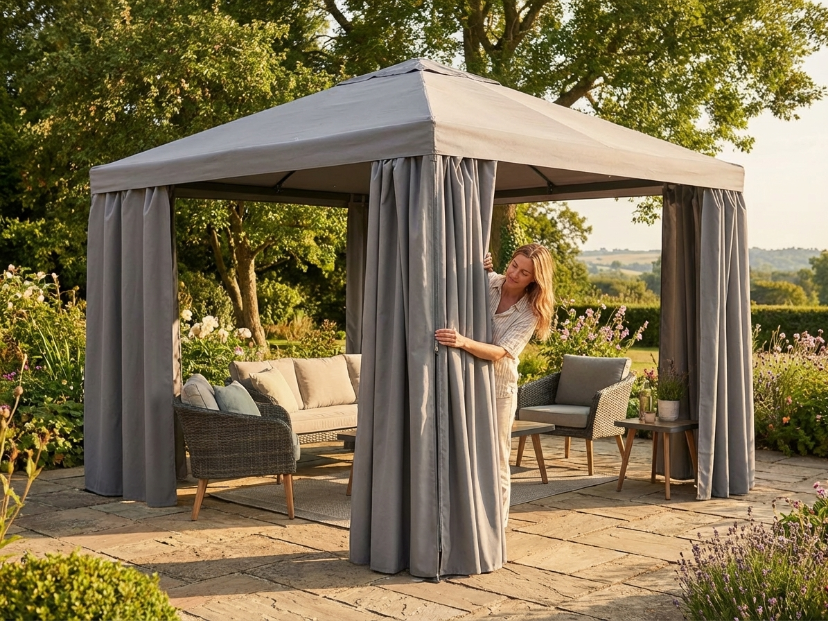 Grey Gazebo Curtain Set 3x6 m Mesh Outdoor