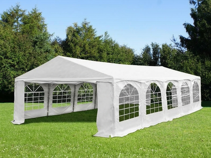 White PVC marquee 5x10 m with galvanised steel frame for events