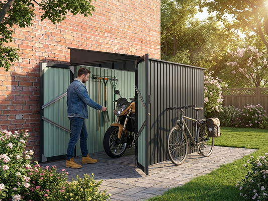 Anthracite metal shed for outdoor storage