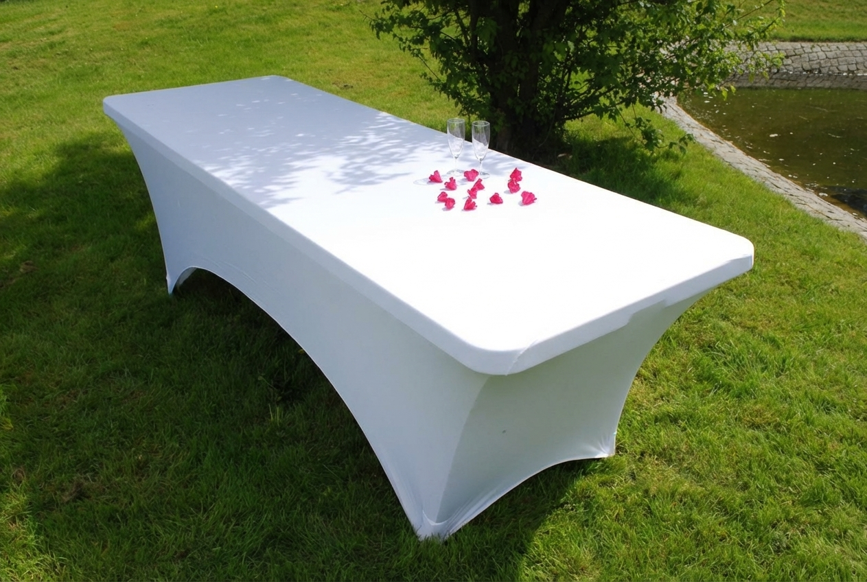 White stretch table cover for events, 183x75x74 cm - product detail