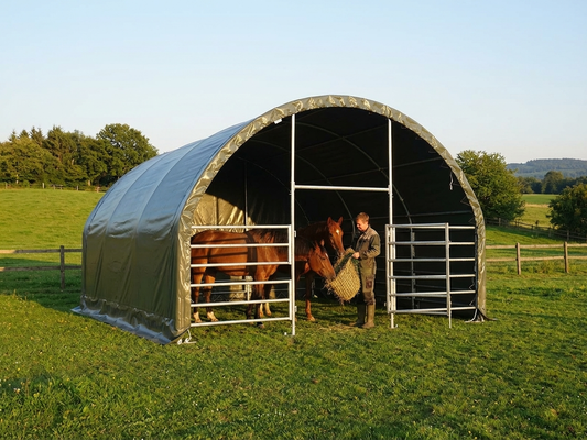 Green PVC livestock shelter 6x6x3.7 m for outdoor use - product detail