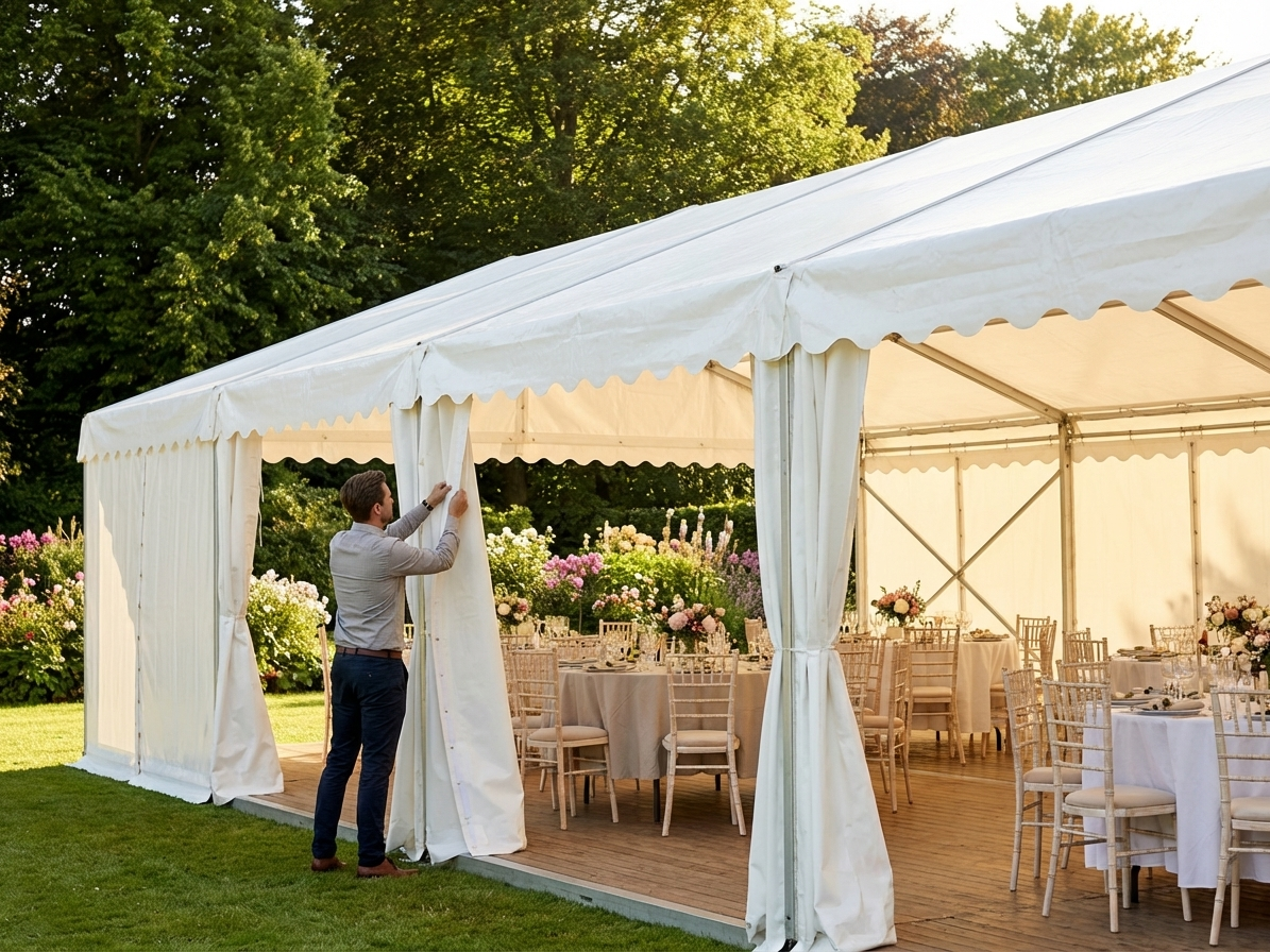 White PVC roof cover for 5x12 m marquee