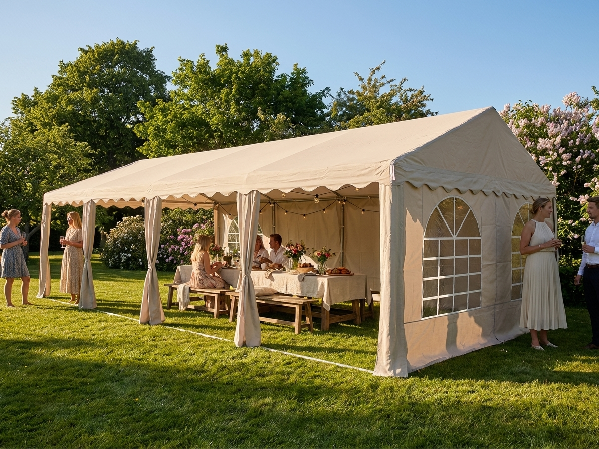 Sand-coloured 5x10m marquee for commercial events - product detail