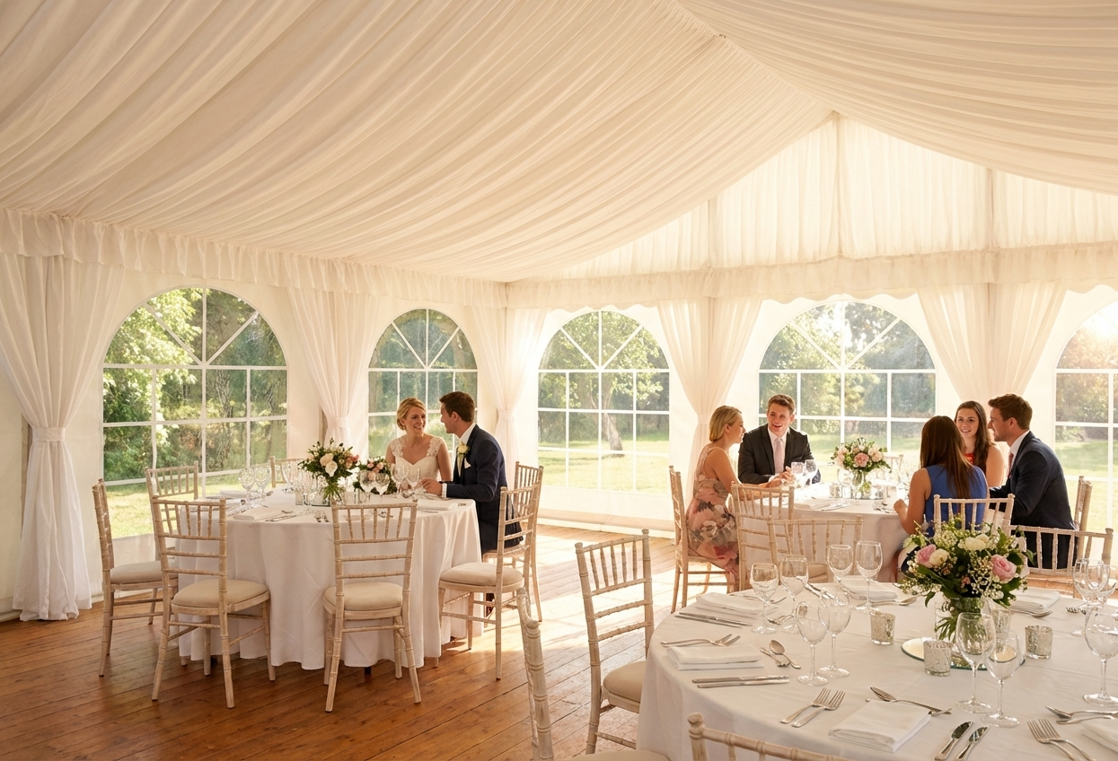White marquee lining and leg curtain pack for 6x10 m marquee
