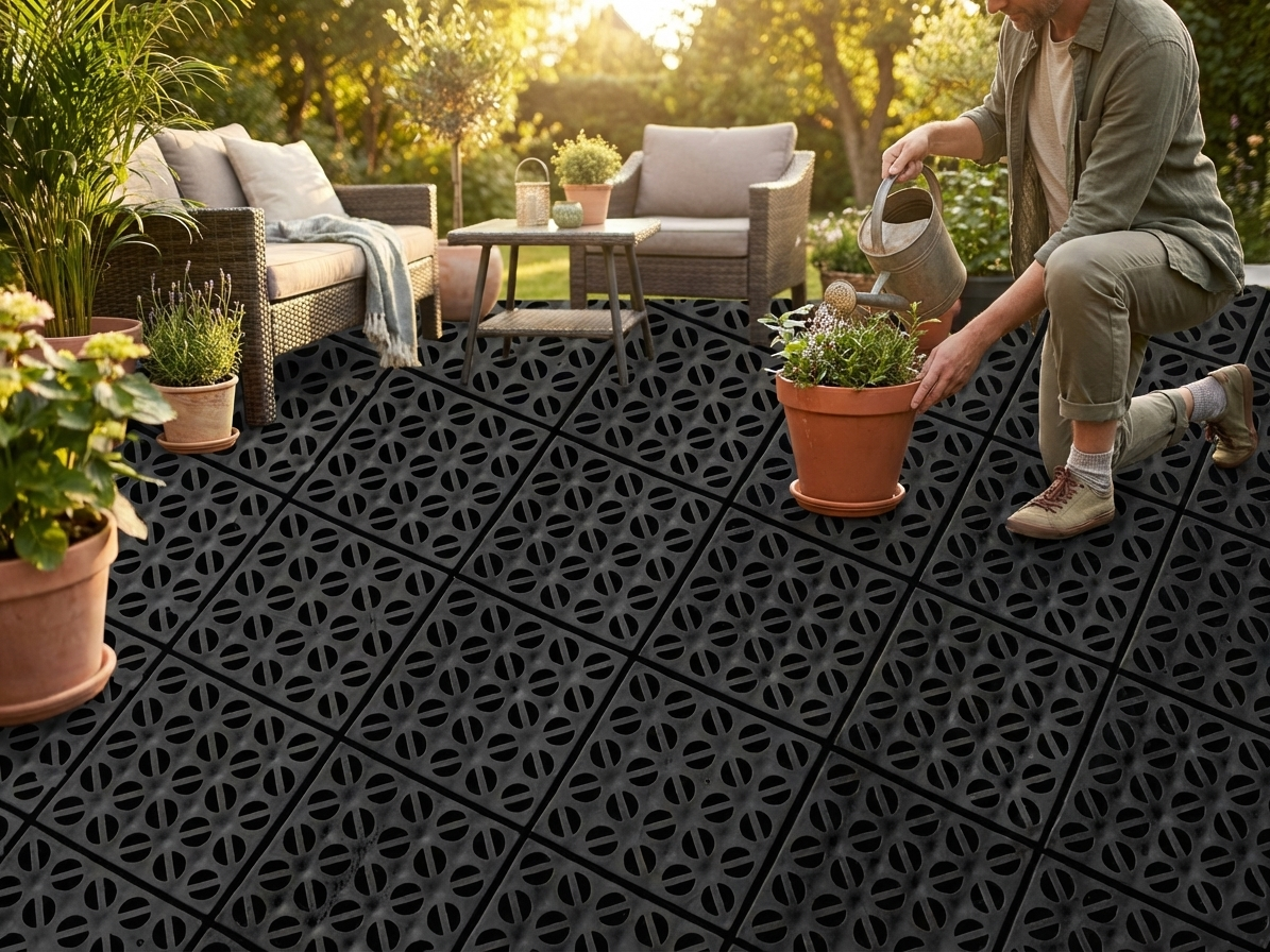 Black plastic flooring, durable and versatile for indoor and outdoor use - product detail