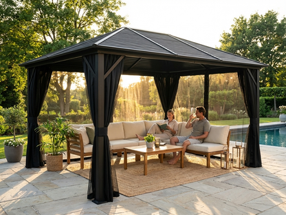 Black 3x4m gazebo with aluminium frame and steel roof - product detail
