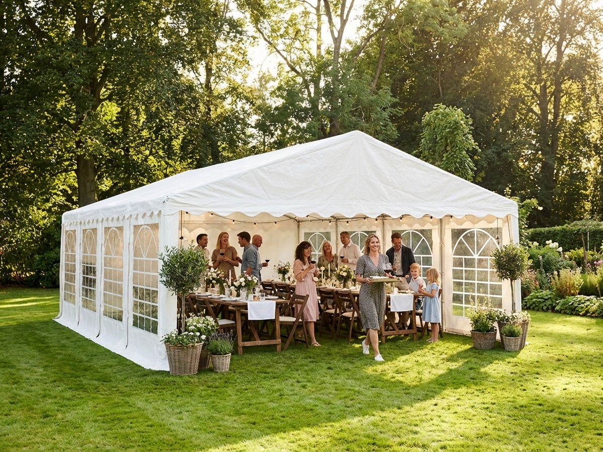 White marquee 5x8 meters with PE tarpaulin and steel frame for outdoor events - view 3