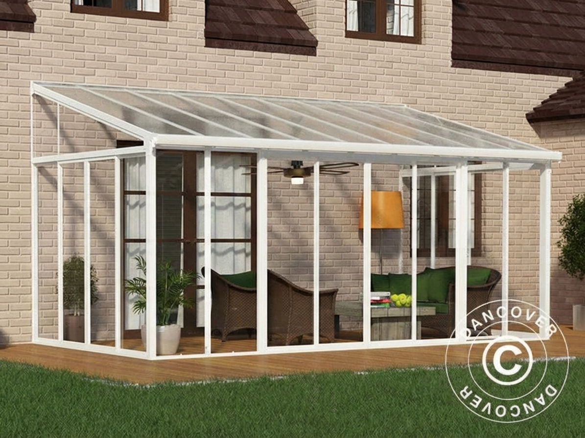White conservatory with aluminium frame for outdoor use - product detail