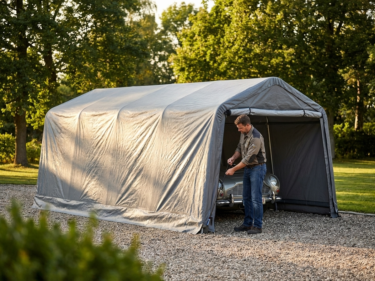 Portable garage roof cover 3.6x7.2m in grey for outdoor protection