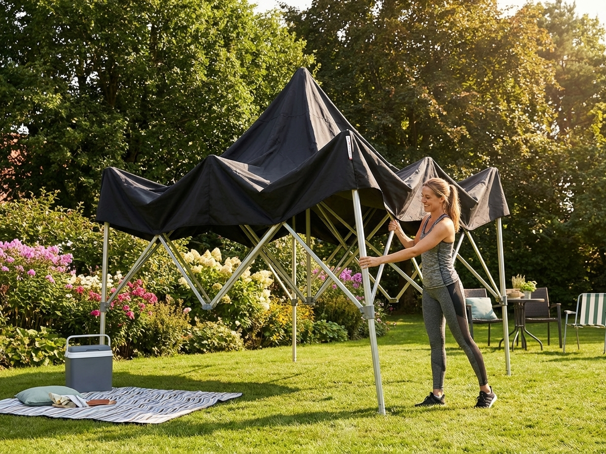Black pop-up gazebo 3x3m with aluminium frame for outdoor events