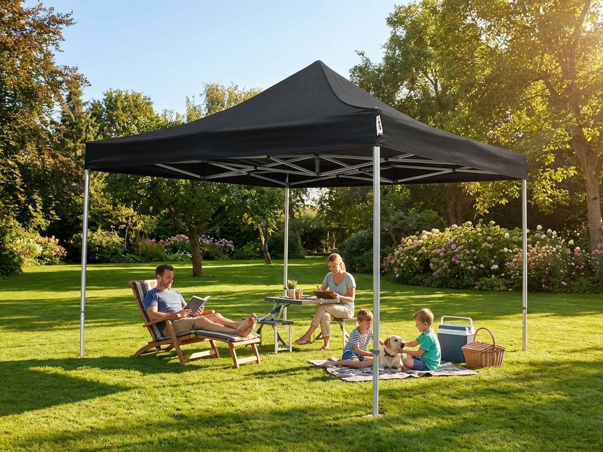 Black pop-up gazebo with aluminium frame, suitable for outdoor events