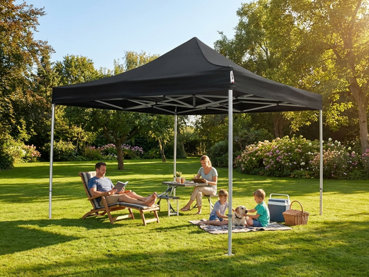 Black pop-up gazebo with aluminium frame, suitable for outdoor events