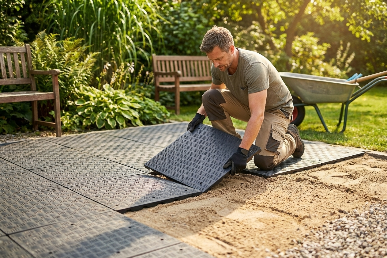 Anthracite flooring made from 100% recycled PE