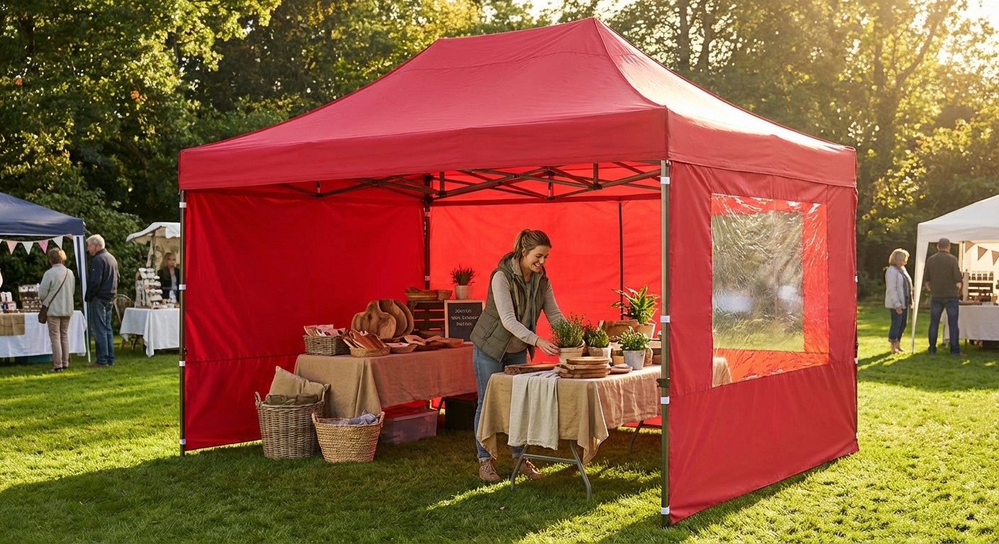 Red pop-up gazebo with steel frame for outdoor events - product detail