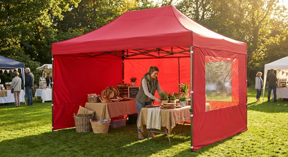Red pop-up gazebo with steel frame for outdoor events - product detail