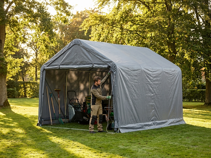 Grey storage shelter roof cover made from PE tarpaulin, 7x7 m - view 3