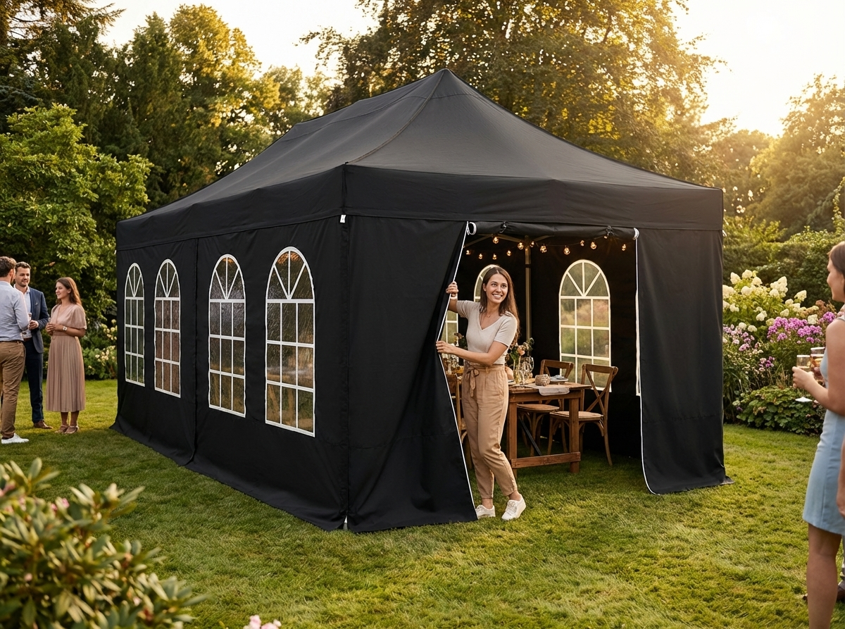 Black pop-up gazebo sidewall kit 4x8m for outdoor events - product detail