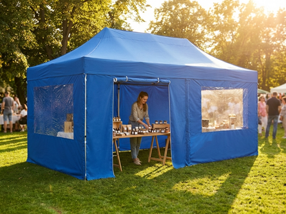 Blue sidewall kit for gazebo, polyester with PVC backing - view 3