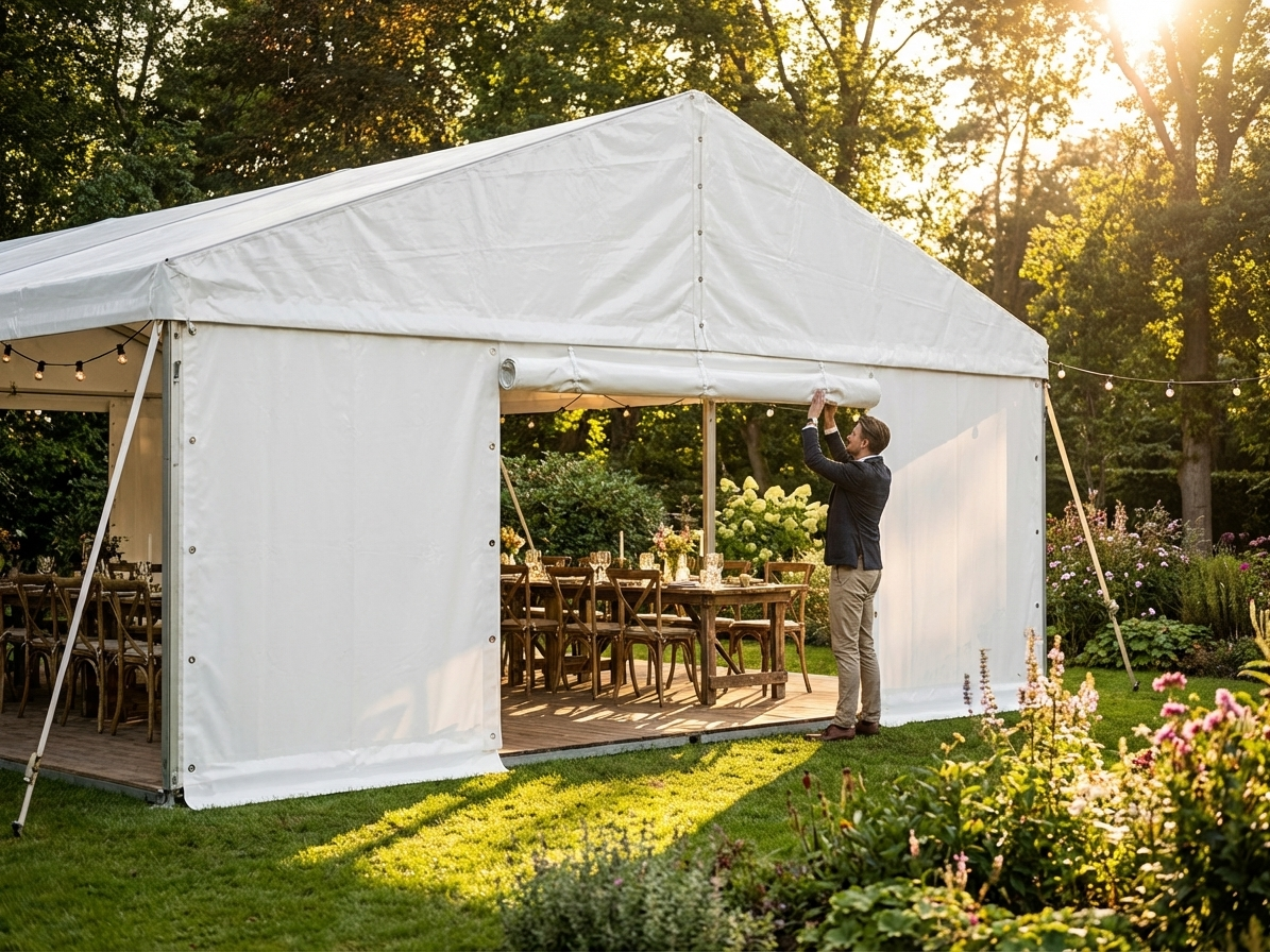 PVC endwall with wide door in white, 4 m width - view 3