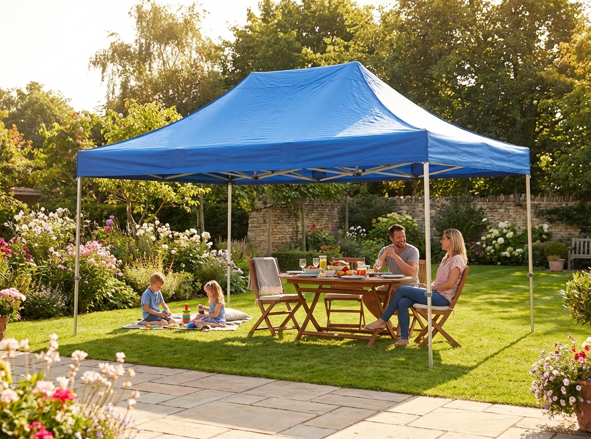 Pop up gazebo 3x4.5 m blue with steel frame for outdoor events - view 3
