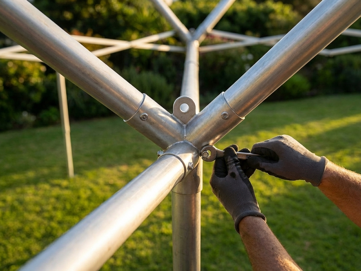 Galvanised steel connector in silver for industrial use