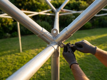 Galvanised steel connector in silver for industrial use
