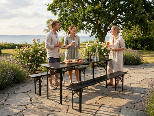 Black beer table set with pinewood top and steel frame - product detail