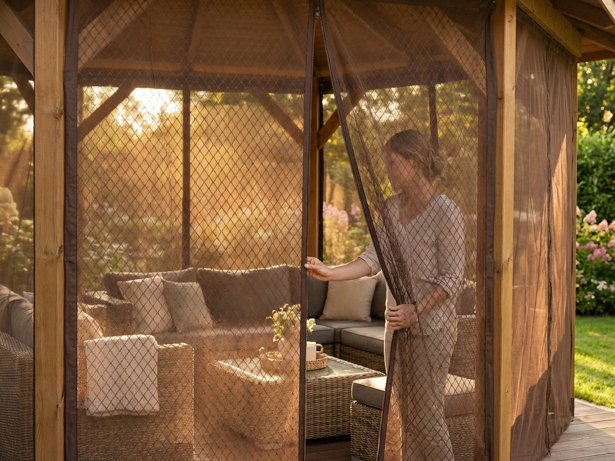 Brown mesh curtain for 3x4 m gazebo - view 3