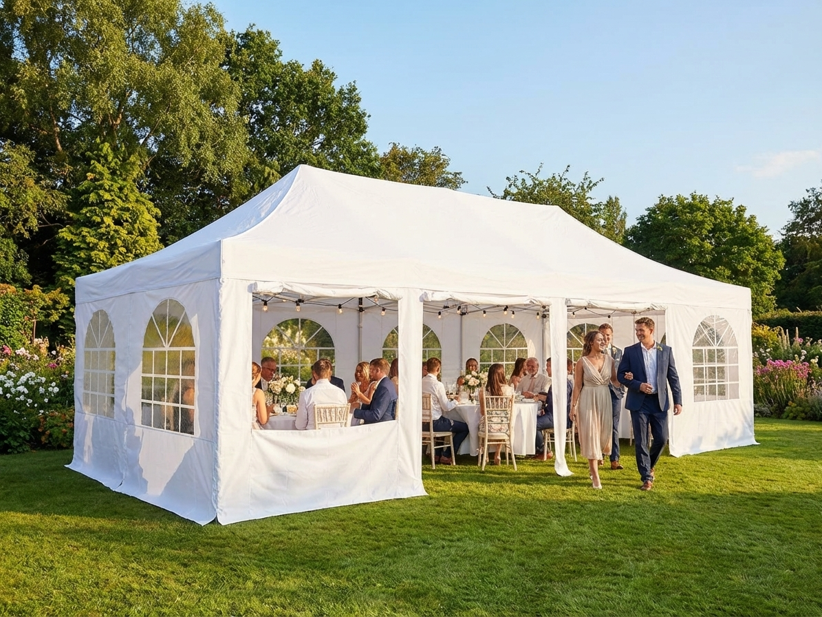 White pop up gazebo with steel frame for outdoor events - view 3