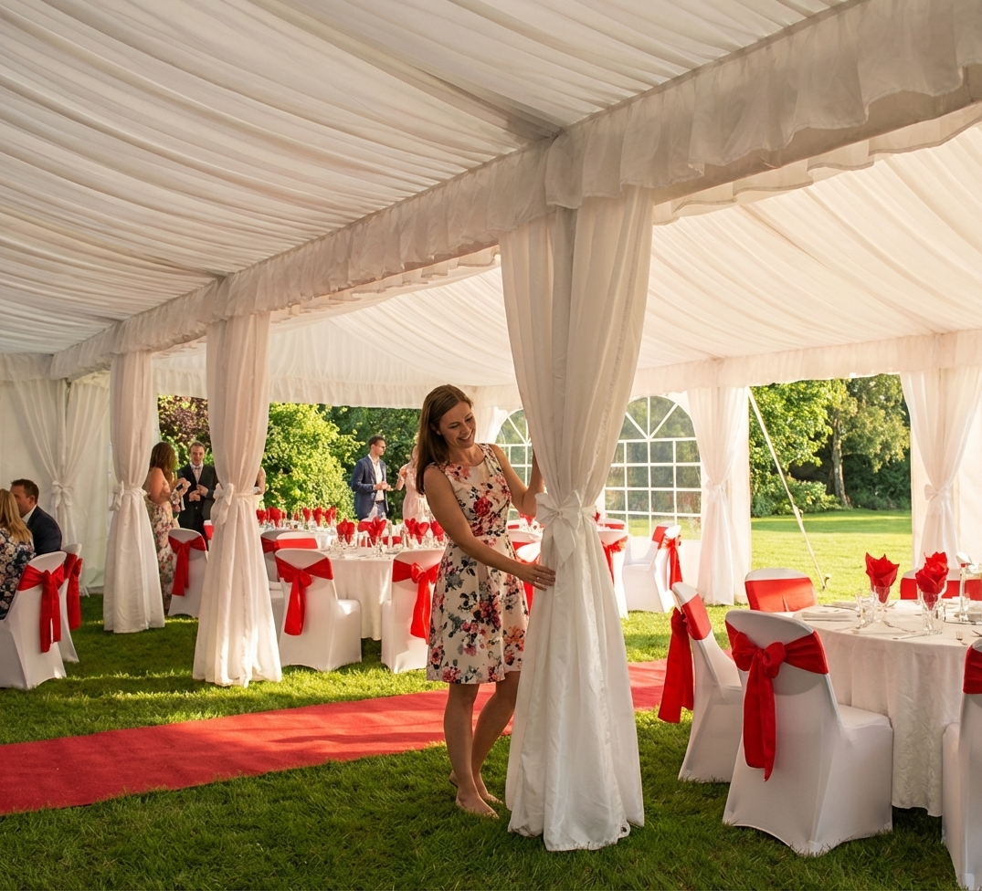 White marquee lining and leg curtain pack 4x8 m polyester