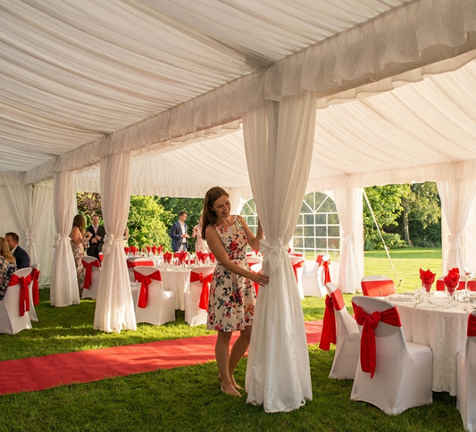 White marquee lining and leg curtain pack 4x8 m polyester