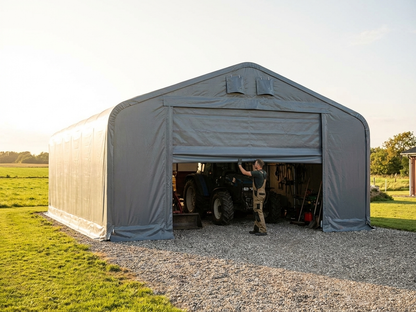 Grey PVC end wall/door for storage shelter