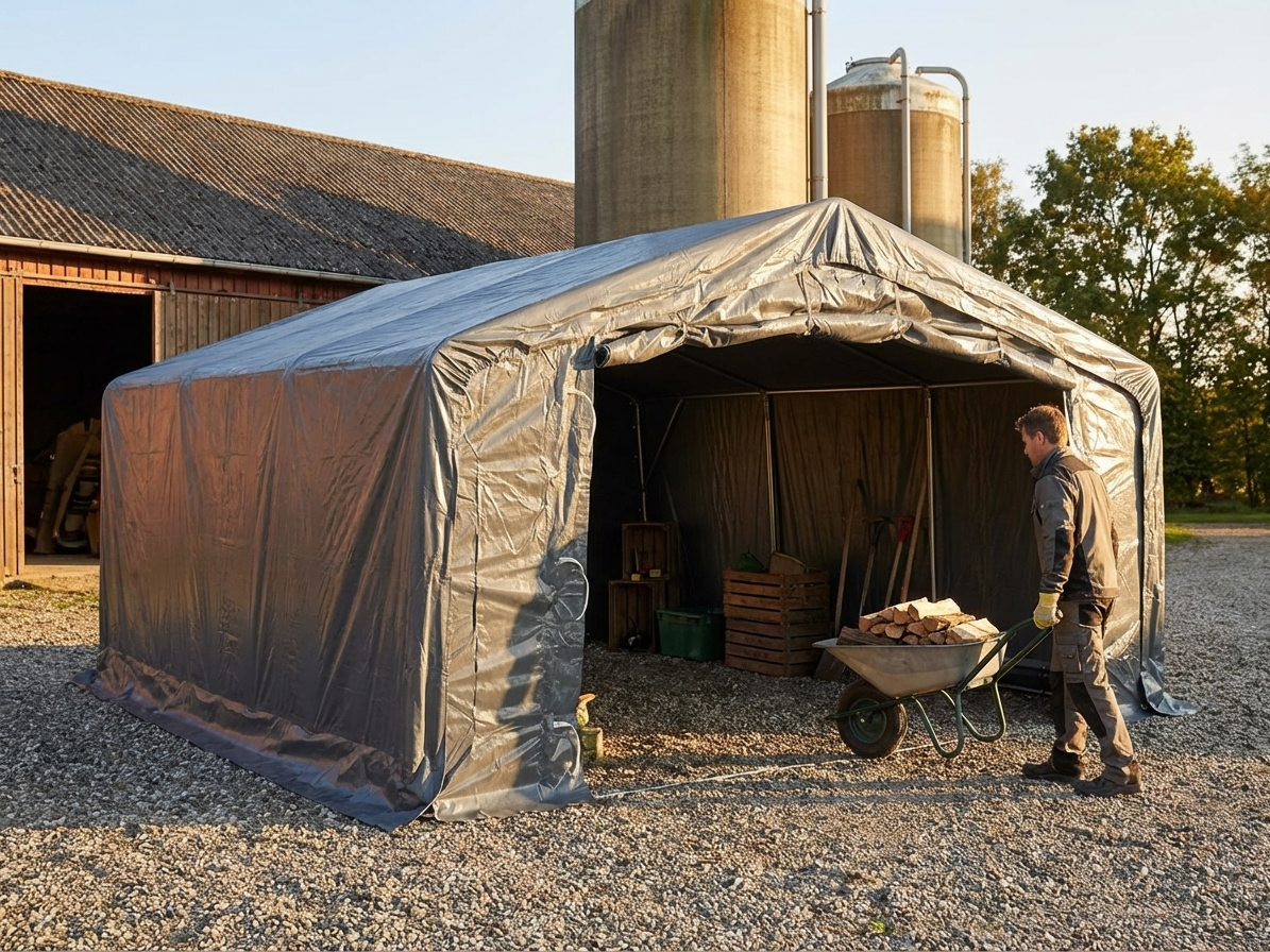 PVC storage shelter with a durable galvanised steel frame in grey, 5x8m - product detail